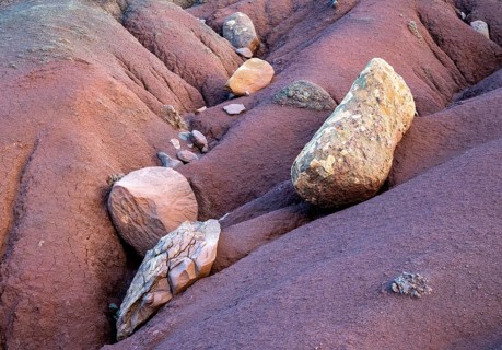 Volcanic soil, colorful soil, red, erosion, near Miradouro da Ponta do Rosto, Madeira, Portugal