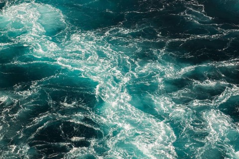 High angle view of a ship's wake on Adriatic sea in late summer, Split, Croatia