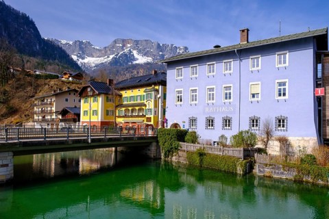 Marktschellenberg, with Berchtesgadener Ache, and Untersberg, Berchtesgadener Land, Upper Bavaria,