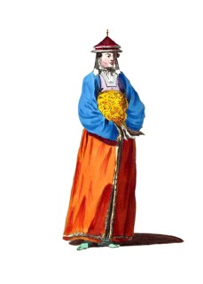 Historical clothing, fashion through the ages, woman's fashion in China, around 1700, digitally