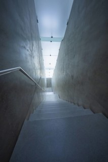 A cool, modernly designed concrete-look stairway, Kunsthaus Bregenz, Vorarlberg, Austria