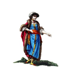 Historical clothing, fashion in the course of time, clothing of a Russian lady in Arkhangelsk in