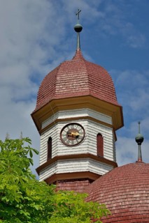 Onion dome of the pilgrimage church of St. Bartholomew on lake Königssee, Upper Bavaria, Bavaria,