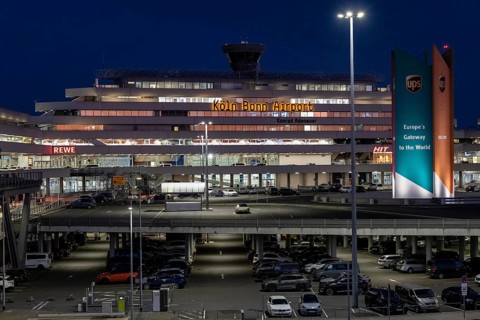 Terminal 1, Cologne-Bonn Airport building, car parks, North Rhine-Westphalia, Germany