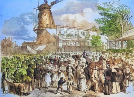 Large folk festival in 1869 in Rotterdam, Holland, Historic, digitally restored reproduction of a