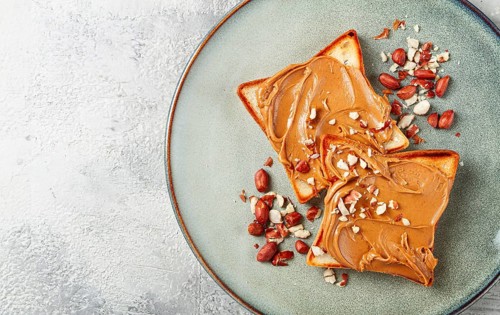Peanut butter toast, top view, breakfast, no people
