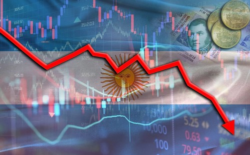 Argentina financial fall on economy market. Argentinian financial crisis on economic graph
