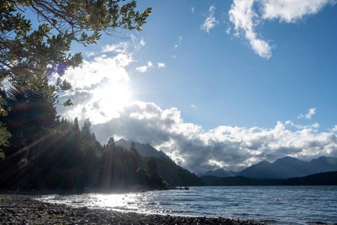 Changeable weather at Circuito Chico in the Nahuel Huapi National Park with the Andes of Patagonia,