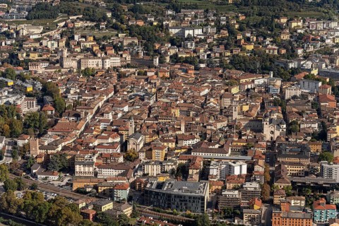 The old town centre of Trento seen from above, Trentino, Italy
