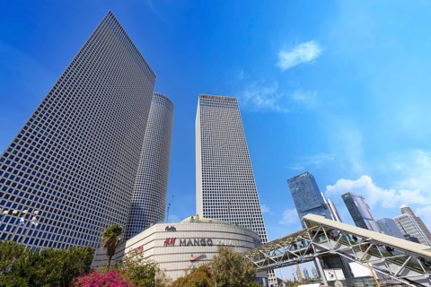 Tel Aviv, Israel, 15 April, 2022: Scenic Tel Aviv financial and business district skyline that