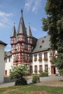 Historic Brömserhof and Siegfried's Mechanical Music Cabinet, half-timbered house with tower,