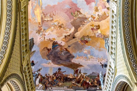 Interior design and exhibition rooms in the Würzburg Residence, imposing 18th century palace with