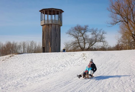 Recklinghausen, North Rhine-Westphalia, Germany - Sunny winter landscape in the Ruhr area, Emscher