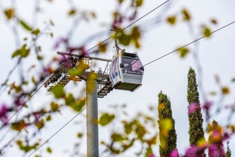 Cable car to Montjuic in Barcelona, Spain