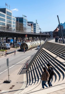 Road construction on the sewer system at Johannisbollwerk on the Elbpromenade, Hamburg, Germany