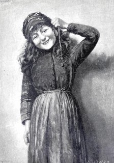Girl with grandfather's pocket watch, 1896, illustration, reproduction from a 19th century model.