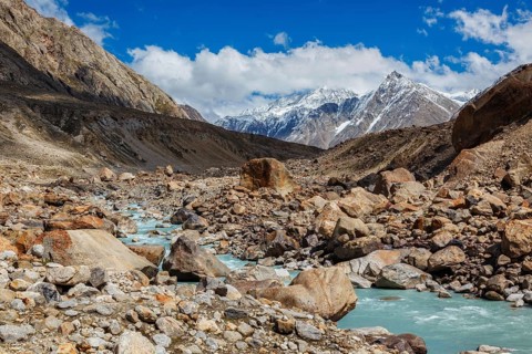 Chandra River in Himalayas. Lahaul Valley, Himachal Pradesh, India India