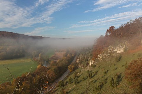 Sunrise close to the 12 Apostels rock formation in the Altmühl valley nature park close to