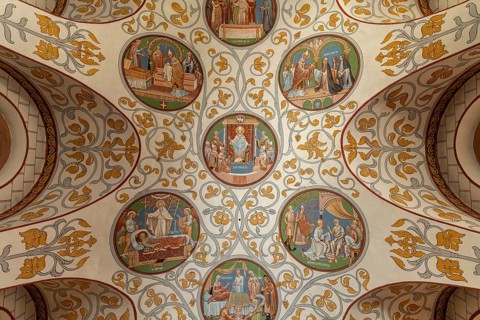 Ceiling painting in the interior of the Saint-Léon IX chapel in Eguisheim, Alsace, France