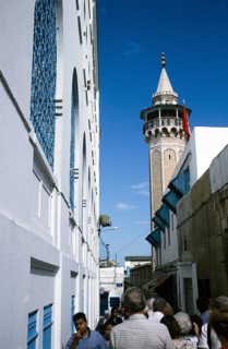 Minaret of the Hammouda Pacha Mosque or Hamouda Pacha al Mouradi Mosque in Tunis, Tunisia, North