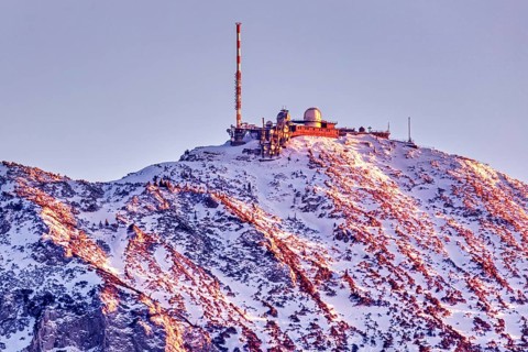 Snow, observatory, Wendelstein, Bavaria, Germany