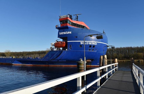 Heavy goods vessel, cargo ship Boldwind sailing in the Kiel Canal, NOK, Kiel Canal, Kielkanal,