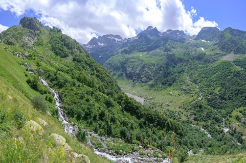 Waterfall on the way to Lago del Vei del Bouc, Entracque, Province of Cuneo, Italy