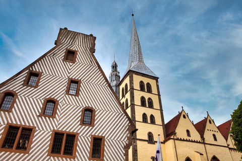 Arsenal building Zeughaus and church St. Nikolai, Lemgo, North Rhine-Westphalia, Germany
