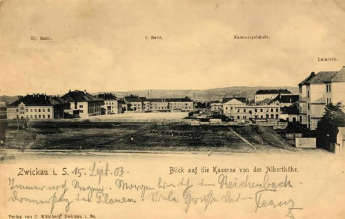 Historical postcard, picture postcard, barracks in Zwickau, Saxony, Germany, digitally enhanced