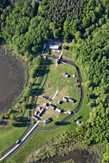 Archaeological open-air museum Groß Raden, aerial photograph, Slavic castle complex, settlement,