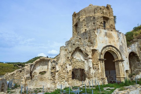 Ruins of the Church of Saint Francis of Assisi and Amantea Castle, Amantea, Tyrrhenian Sea,