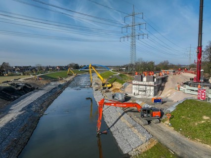 Dinslaken, Voerde, North Rhine-Westphalia, Germany - New Emscher estuary into the Rhine. New
