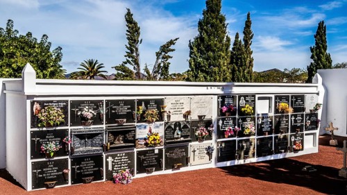 Cemetery near the picturesque village of Yaiza at the foot of the volcanic mountains, Lanzarote,