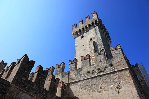 Keep of the Scaligero Castle, Castello Scaligero, in Sirmione, moated castle on the southern shore