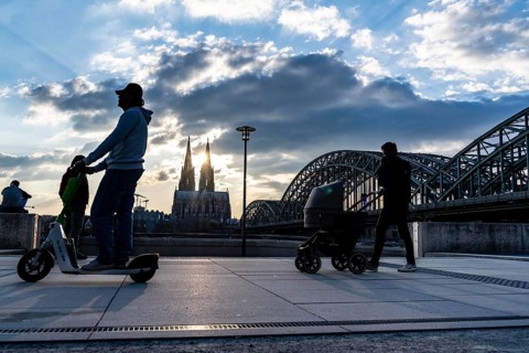 Panorama, Cologne skyline, with the cathedral and the railway bridge, Hohenzollern Bridge, on the