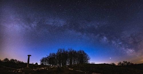 Arch of the Milky Way at night from the valley of Lesaka, Navarra