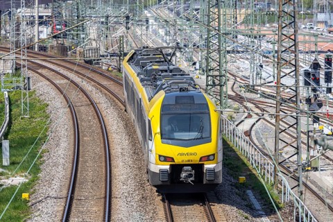 Regional train of Arverio type Stadler Flirt 3 in Stuttgart Untertürkheim, Germany