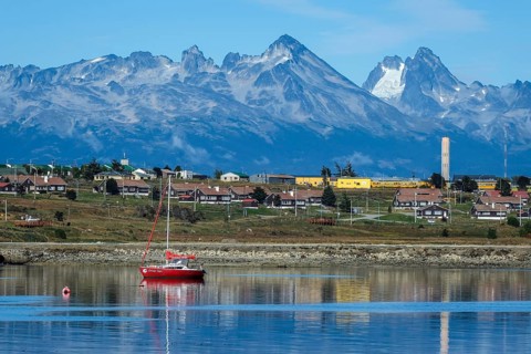 Ushuaia, Tierra del Fuego, Argentina, harbour of Ushuaia on the Beagle Channel, the Beagle Channel
