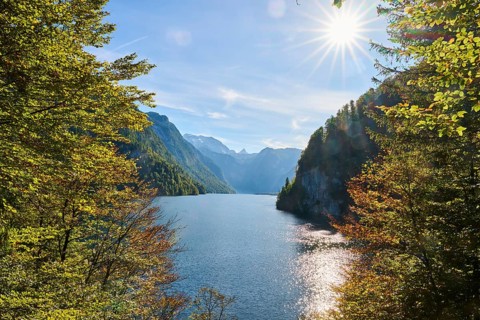 Lake Koenigssee in autumn, Alps, Bavaria, Germany