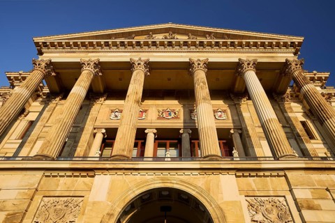 Castle, classicist three-winged complex, rebuilt after the destruction of the Second World War,