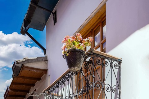 Old Town in Quito, Ecuador. Colonial colorful scenic historic city center streets