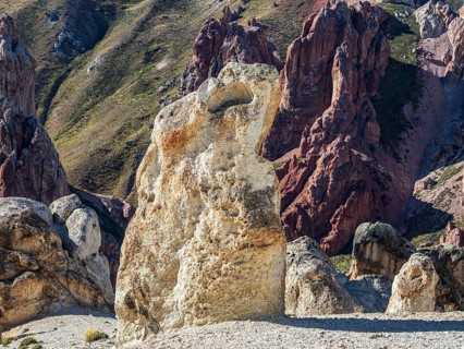 Colorful rock formations in the Valle Lunar, section of the Jeinimeni National Park, Patagonia,