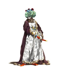 Historical dress, fashion over time, garb of a bashaw with three tails, a high-ranking official,