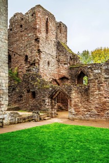 Autumn colors over Goodrich Castle, River Wye, Goodrich, Herefordshire, UK
