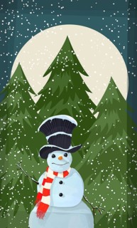 Christmas winter background with a cute snow man.Merry christmas and happy new year greeting card