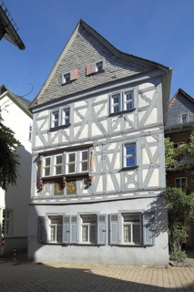 Grey timber-frame house in Limburg, Hesse, Germany