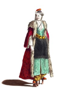 Historical clothing, fashion through the ages, woman's fashion in Constantinople, around 1750,