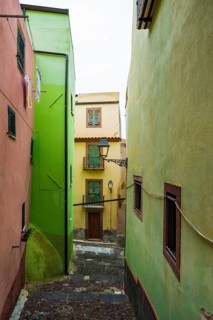 Picturesque alley and colourful houses, Bosa, district of Oristano, Sardinia, Italy