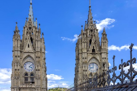 Cathedral Basilica of National Vow, Voto Nacional in historic center of Quito, Ecuador. Roman