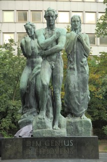 Memorial to composer Ludwig van Beethoven by Georg Kolbe, inscription, genius, three bronze